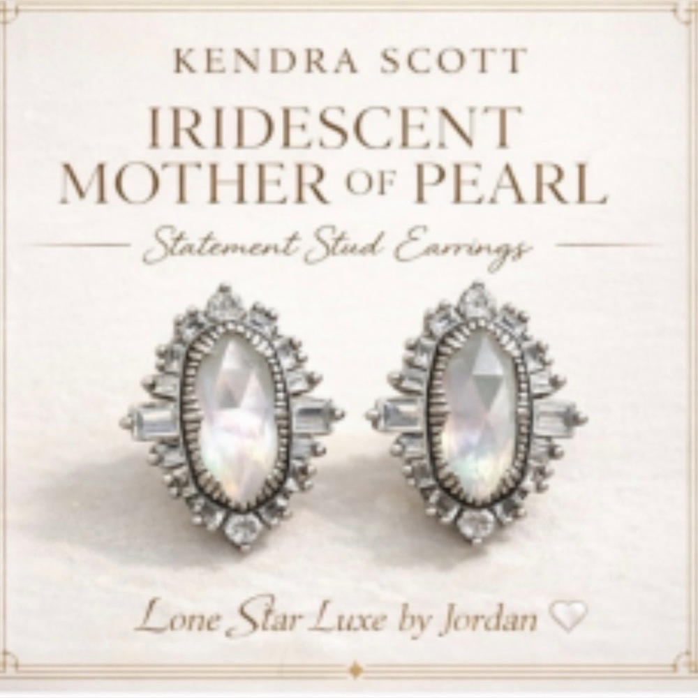 Kendra Scott Iridescent MOP Statement Stud Earrings|Crystal Halo|Rare HTF/Luxe